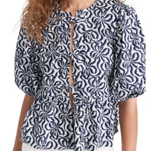 Ganni Black and White Patterned Top